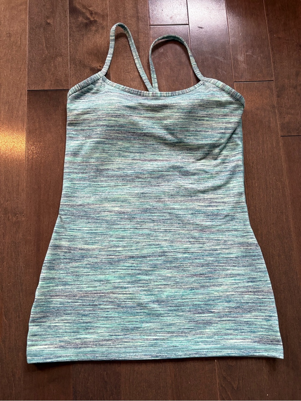 LULULEMON Power Y Tank Top Green Heathered Space Dye Built In Bra Size 6